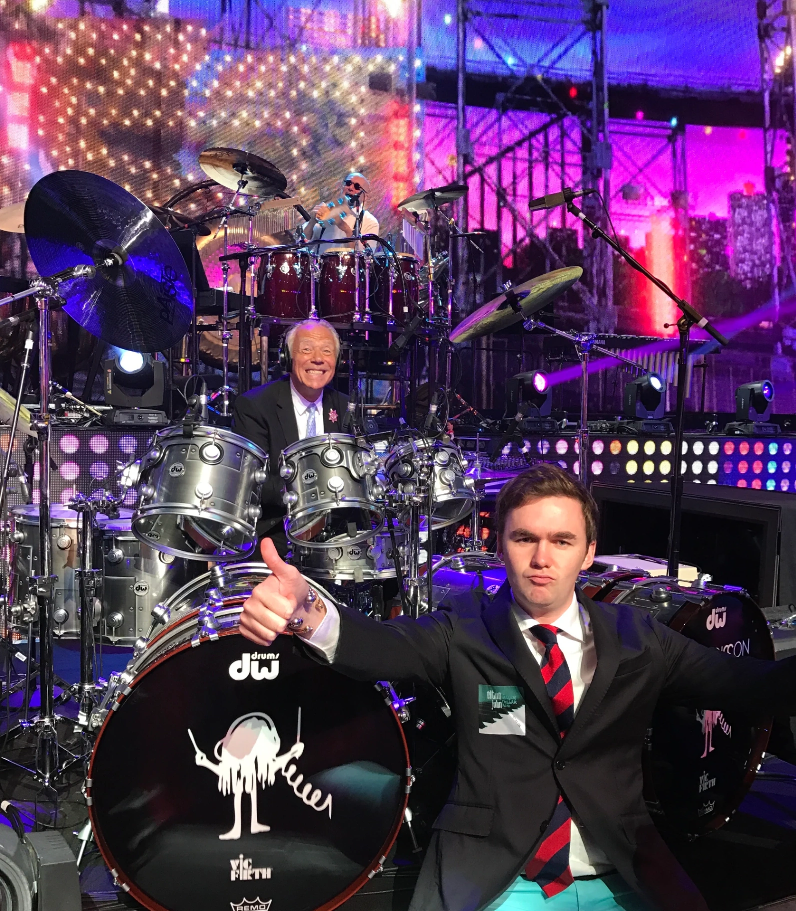 Tom Cridland with Nigel Olsson at an Elton John concert